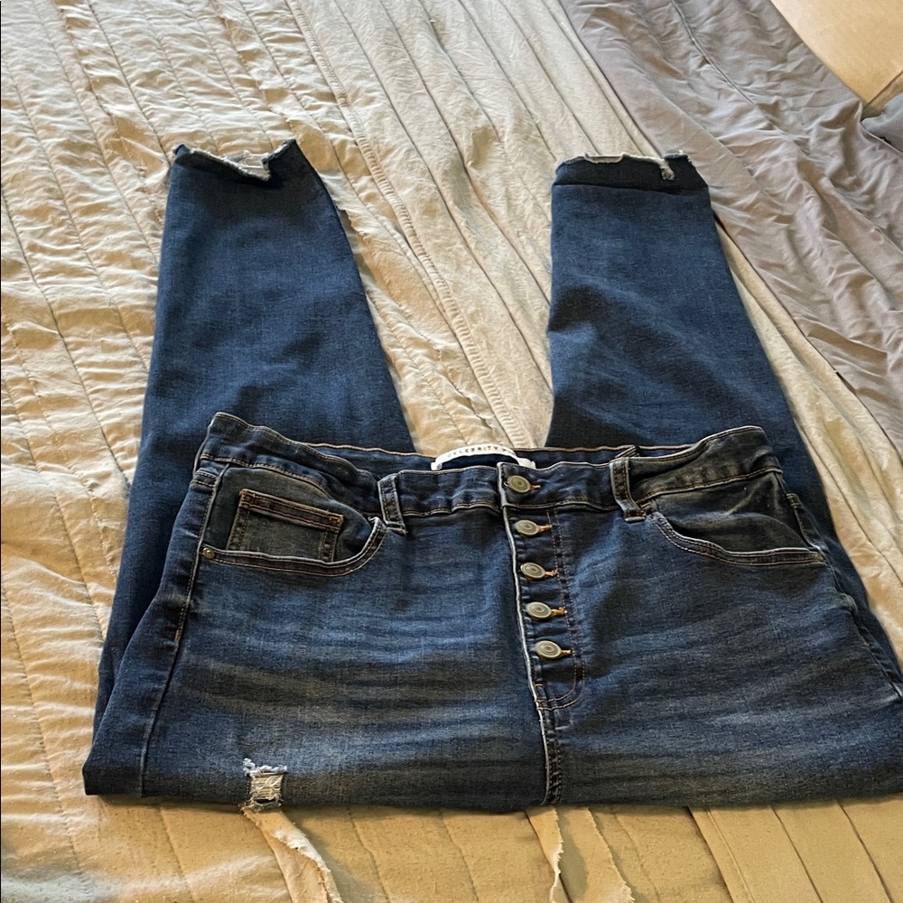 Celebrity Pink Distressed Dark Blue Jeans